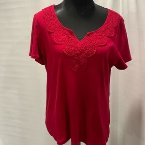 Karen Scott Red v neck top with details size L